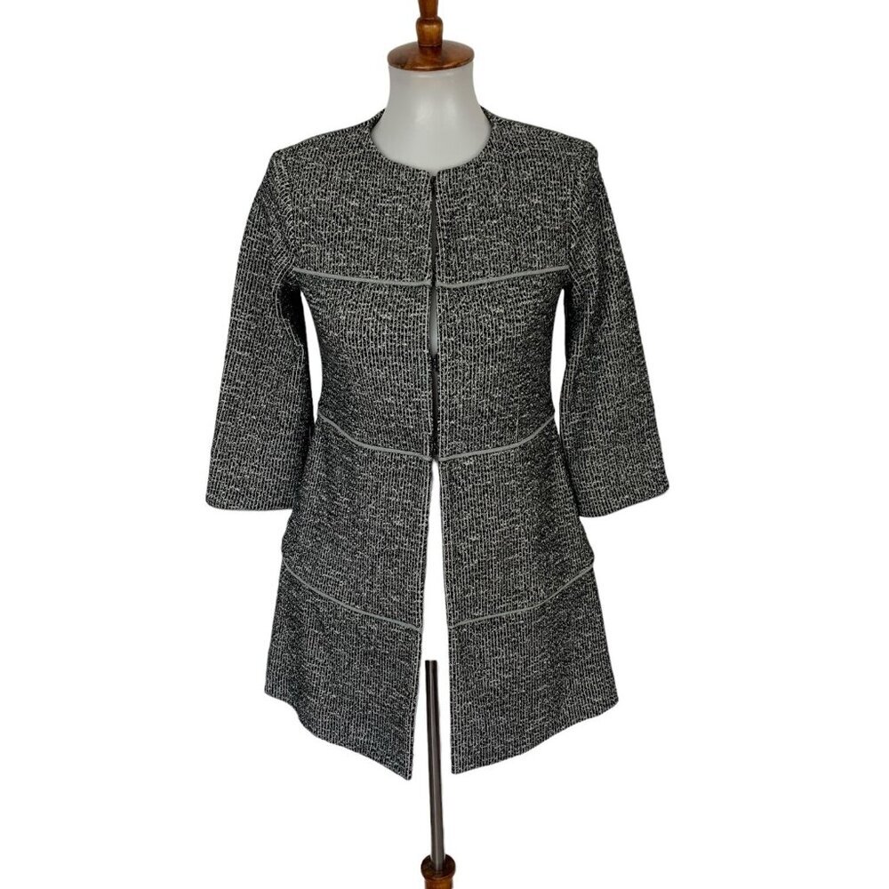 Cabi The Times Jacket XXS Tweed Hook Eye Closure Black White Career Classic